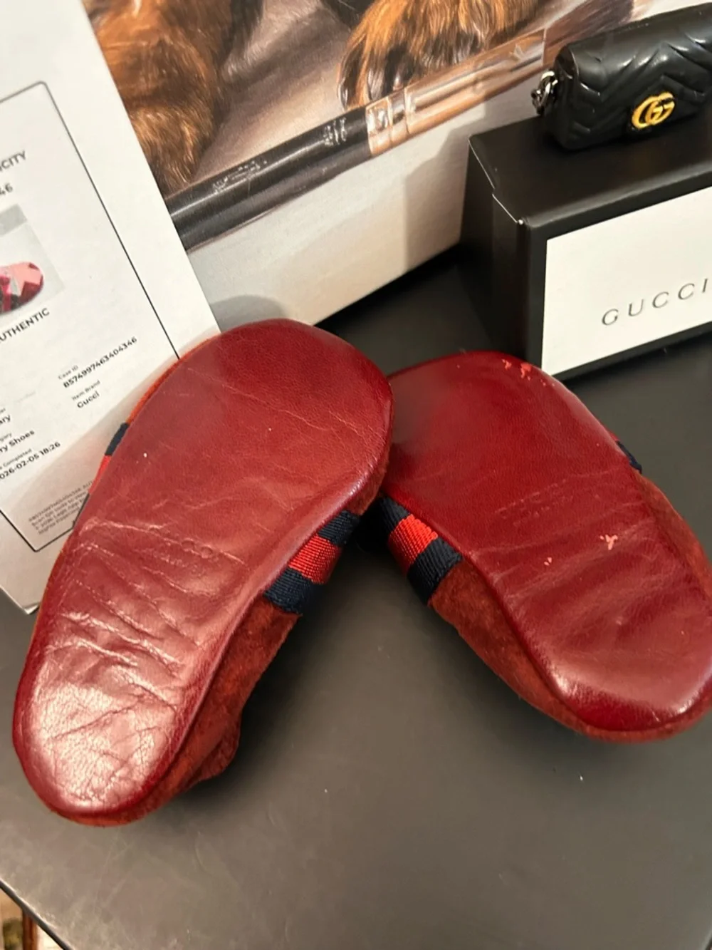 Gucci Red Suede Baby Moccasins